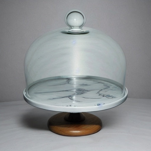 Patisserie Cake Dome Server 29cm Marble Base Acacia Wooden Footed Stand 34555