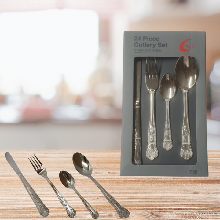 Kings Stainless Steel Cutlery Set 24pc Box Set 27x16x6cm SGN004