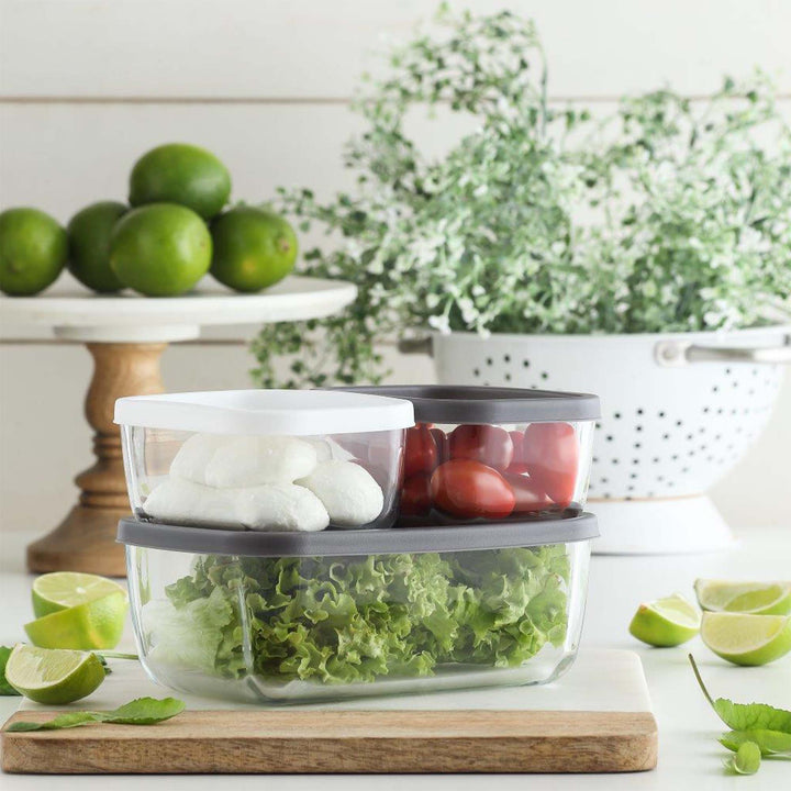 LAV Glass Storage Container With Grey Lid Rectangle 405ml SGN953