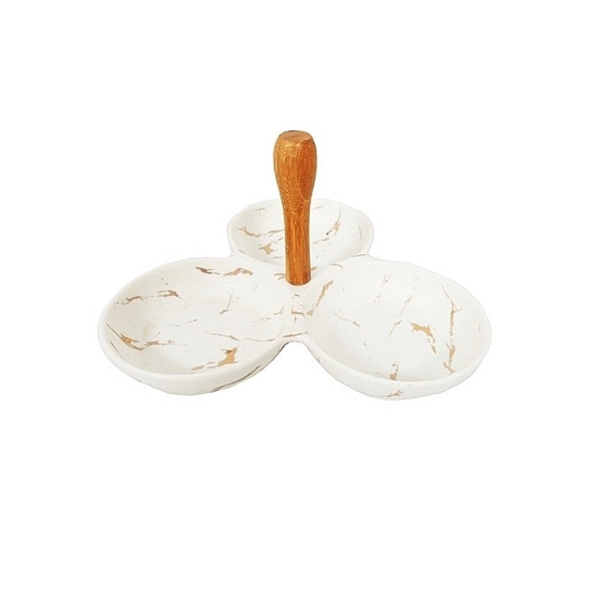 Ceramic Conidments Bowl 3-Divison White-Gold 11494