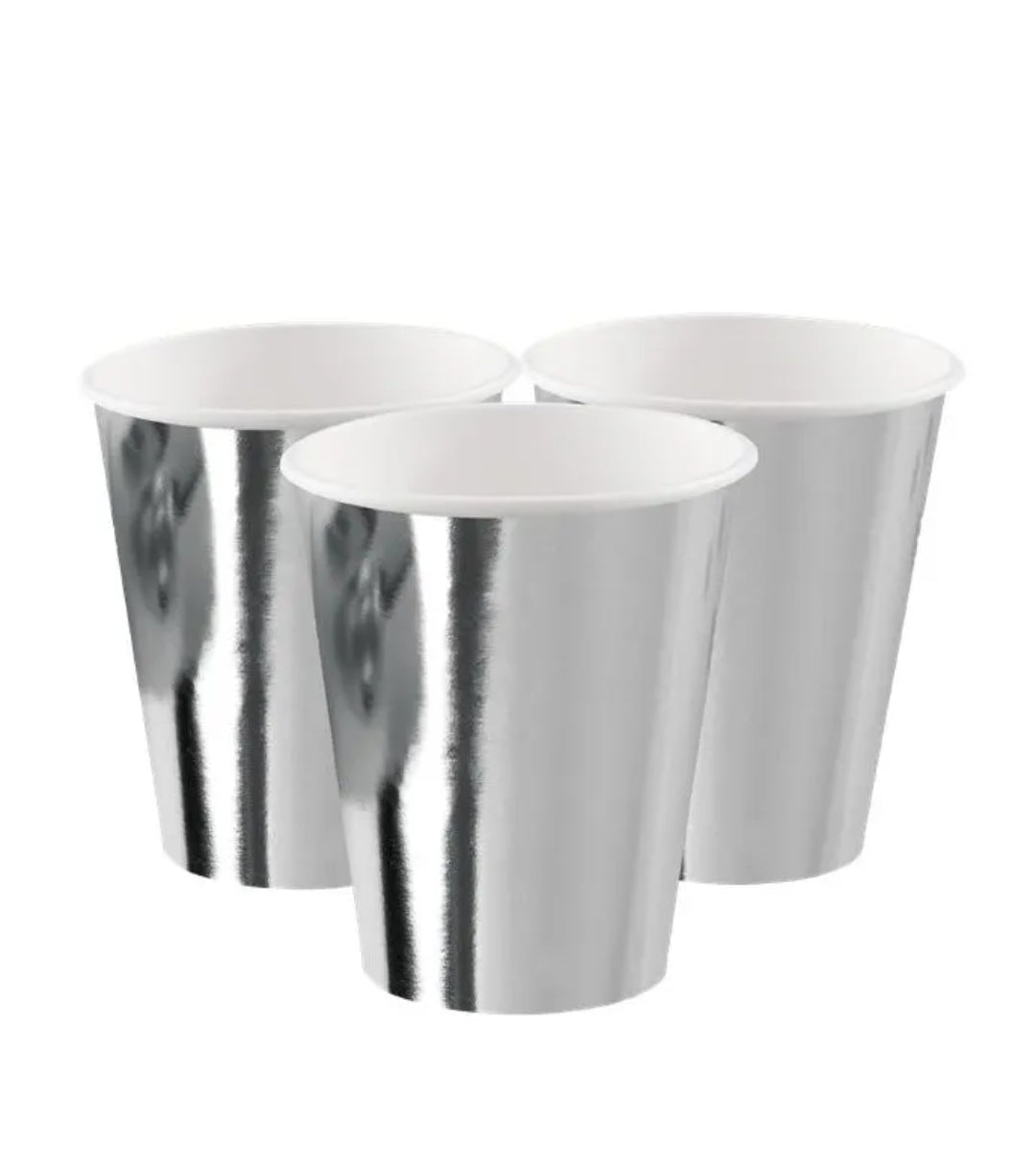 Party Paper Party Cups Metallic Silver 250ml10pack