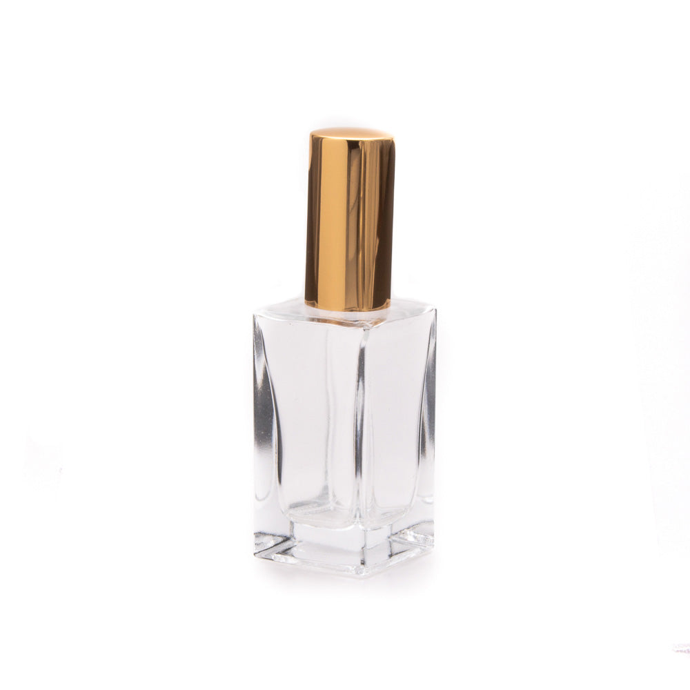 Perfume Glass Bottle 30ml Square Short with Pump White Gold Lid 78mm Tube WSH-036