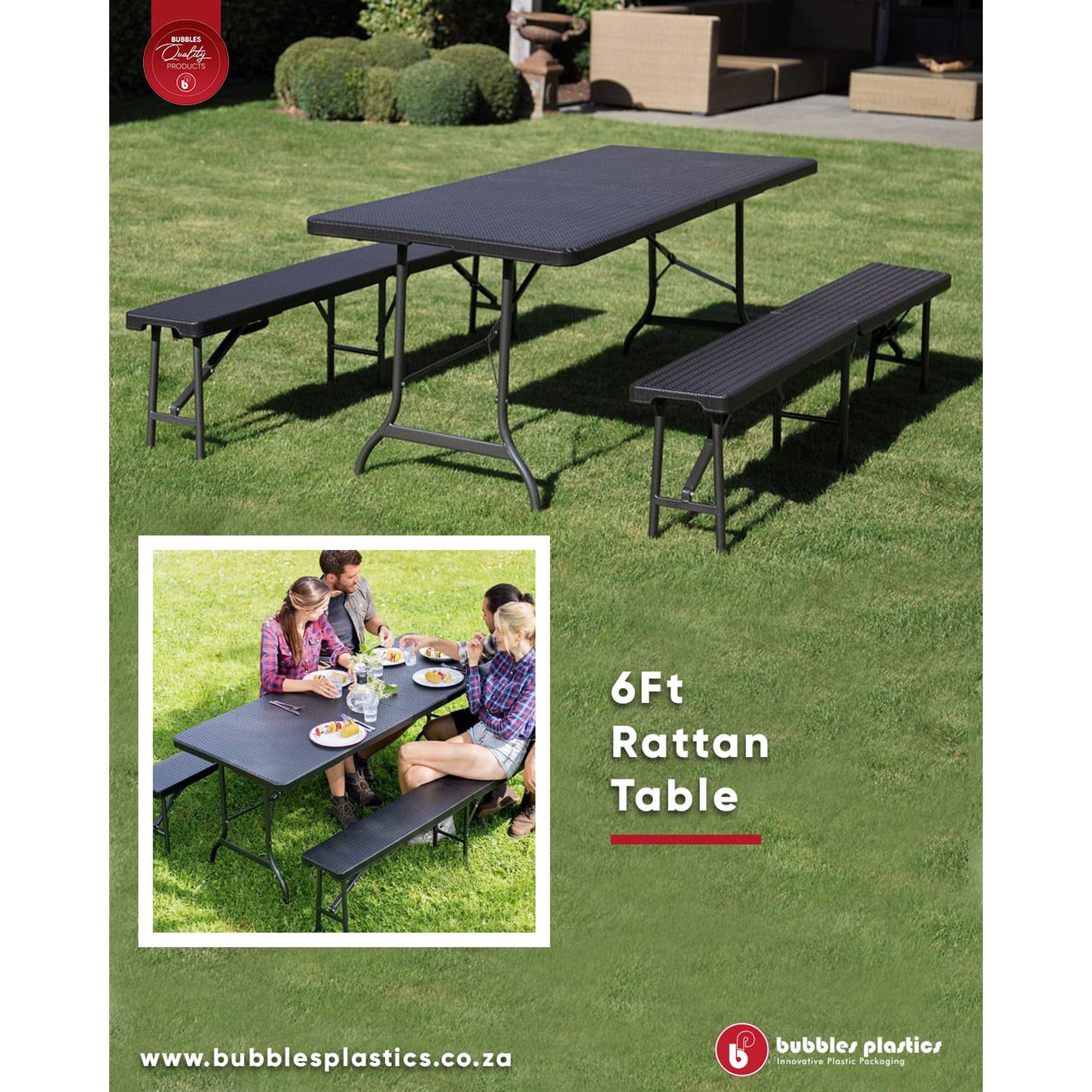 1.8m Folding Trestle Rattan Table 6ft Brown