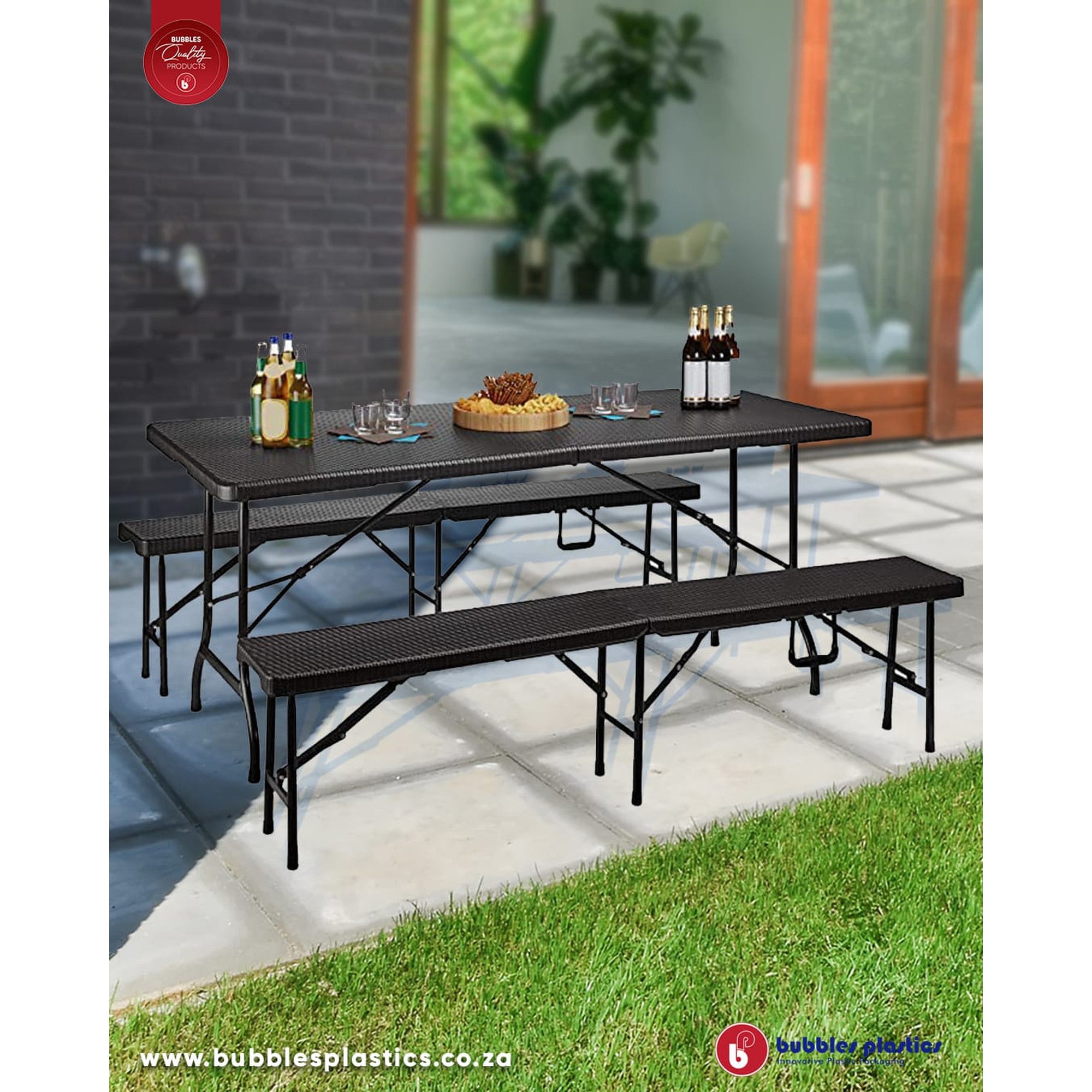 1.8m Folding Trestle Rattan Table 6ft Brown