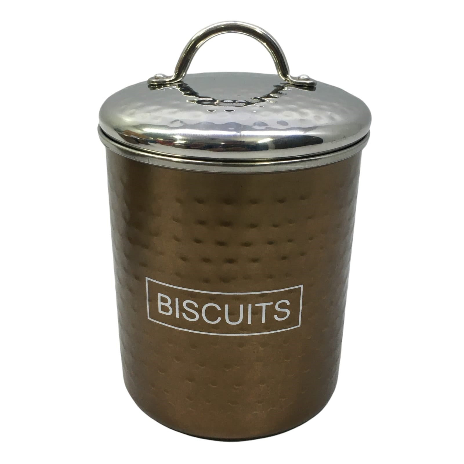 Storage Canister Biscuit Tin Bronze 10x12cm Hammered Finish Stainless Steel