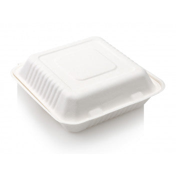 Biodegradable Bagasse Takeaway Burger Lunchbox Clamshell 1.2L 23x5cm deep