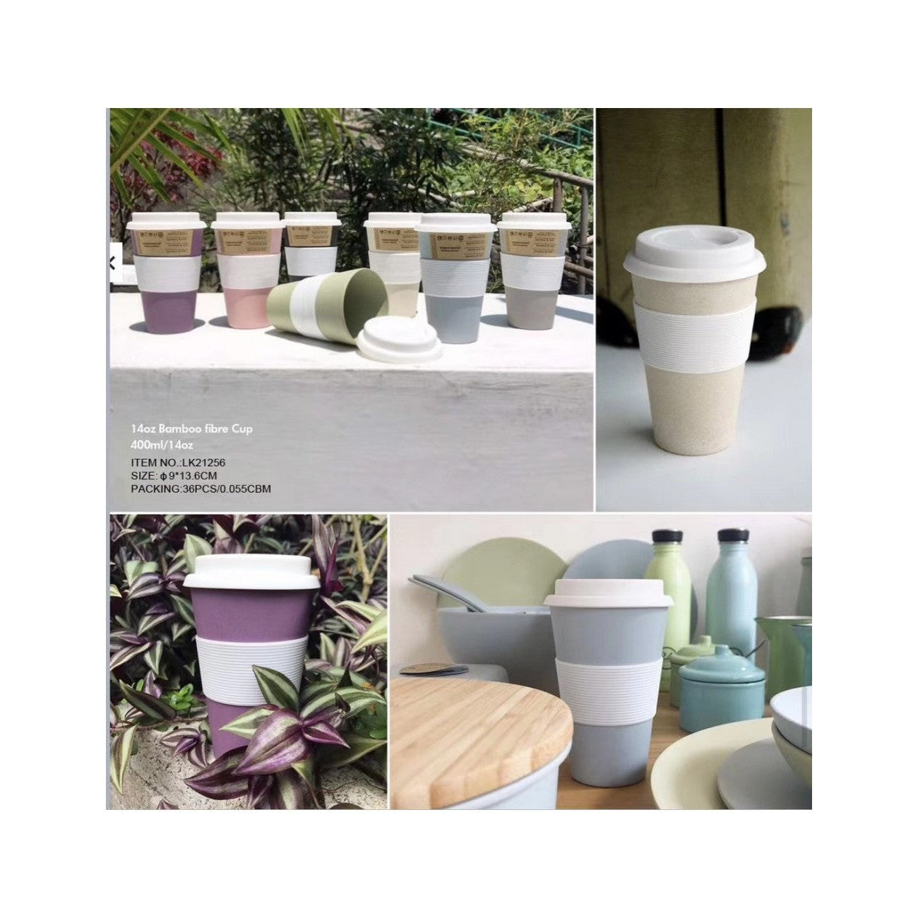 Bamboo Coffee Travel Mug Flask with Lid 7x15cm Teal 018 001000-A