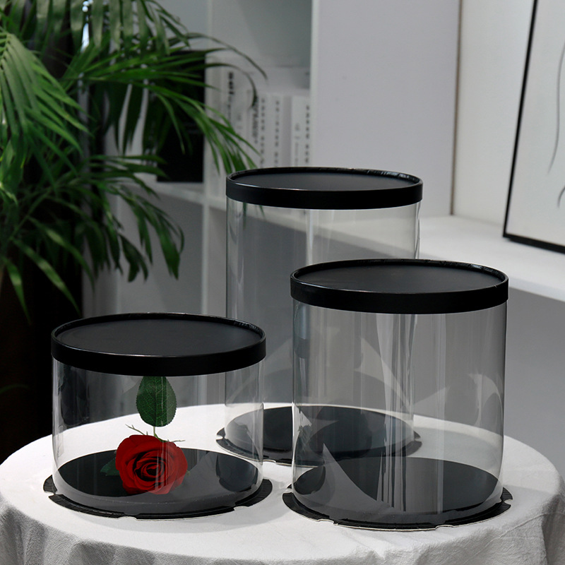 Cake Box Round Clear See Through Medium Black 30x30xH18cm