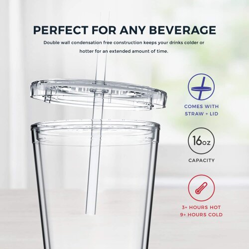 450ml Acrylic Tumbler Double Wall Insulated Cup with Straw
