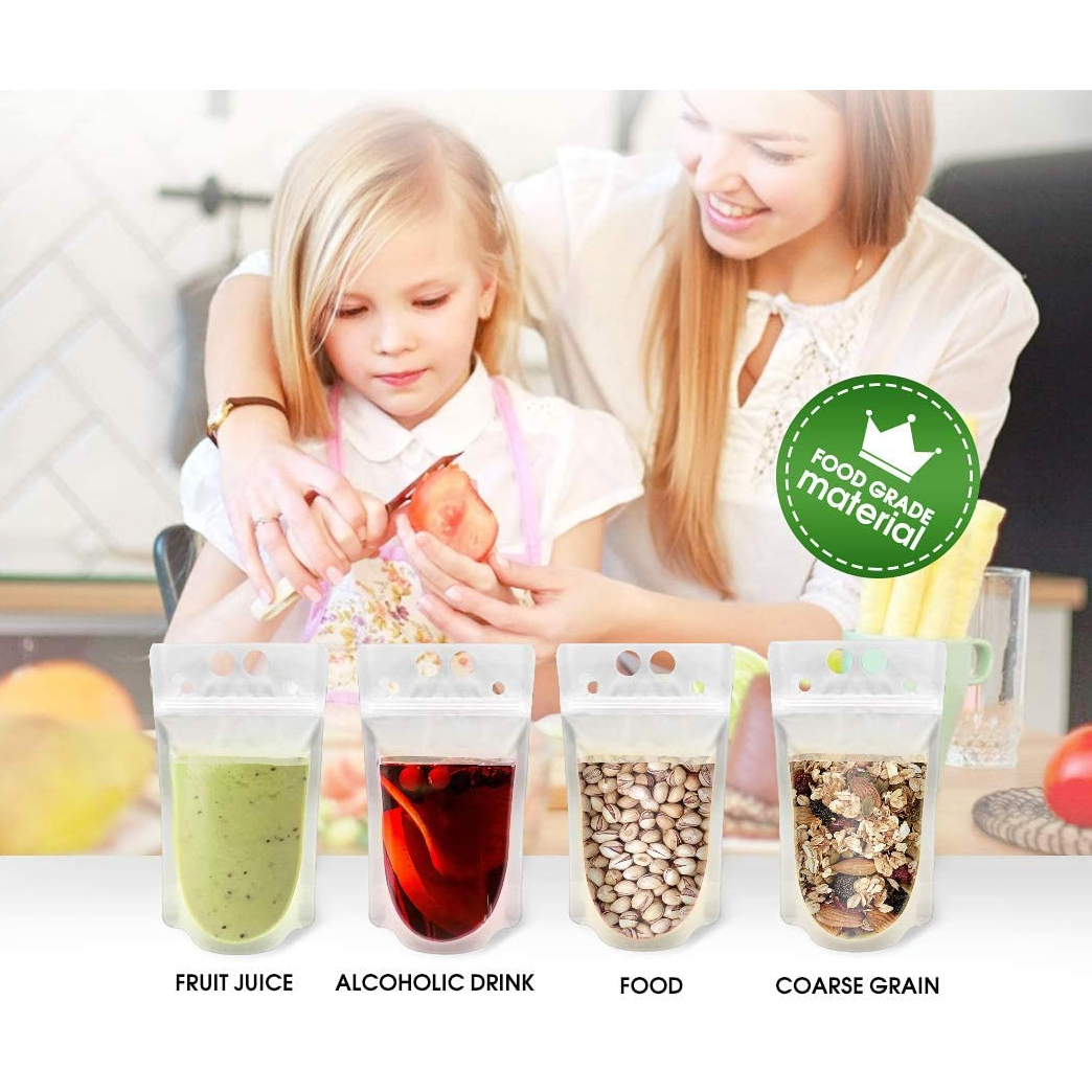 Drinking Pouch Bag Clear with Straw 500ml Stand-Up Reusable Beverage Packaging 13x23x4cm 100mic 1pc