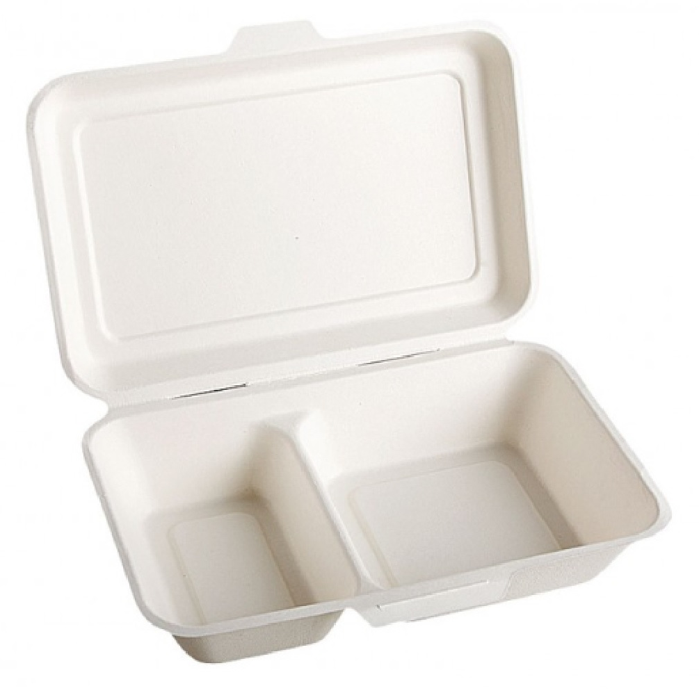 Bio Lunchbox 2 Compartment Takeaway Clamshell Sugar Cane 9x6inch