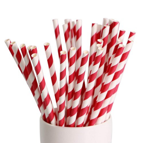 Disposable Paper Straws 6mmx20cm Cherry Striped 25pack