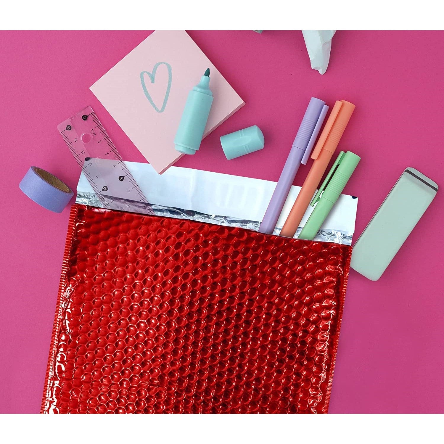 Bubble Pouch Mailer Bags Self-Seal Padded Envelope Metallic Red 38x43+4cm