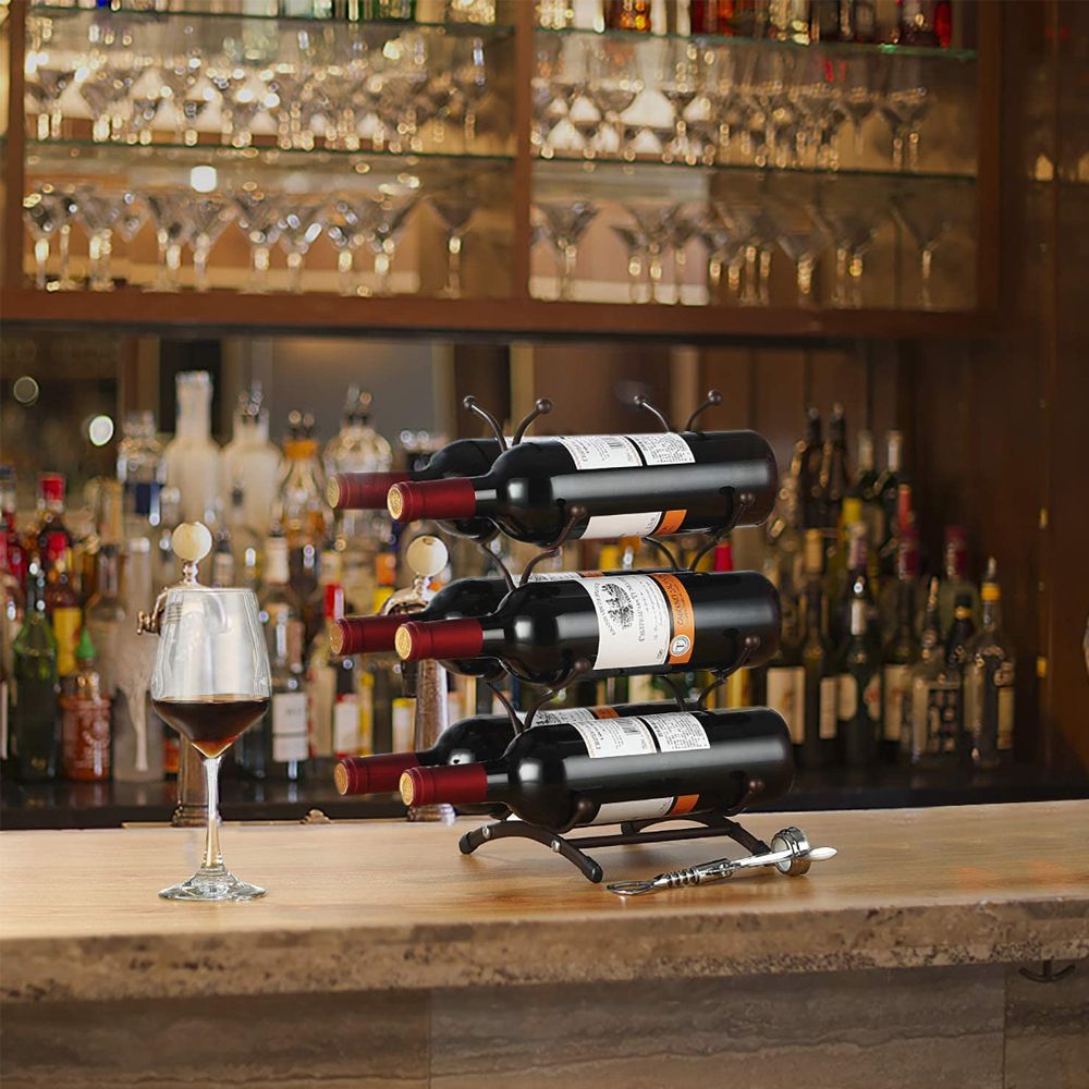 Continental Homeware Metal Wire Bottle Holder Rack 6 Bottle Upright Chrome Silver CH576