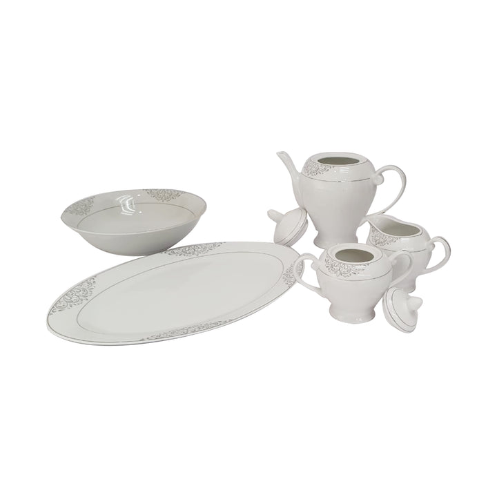 Porcelain Dinner Set 47pc Silver Flower Pattern Dinner SGN1423
