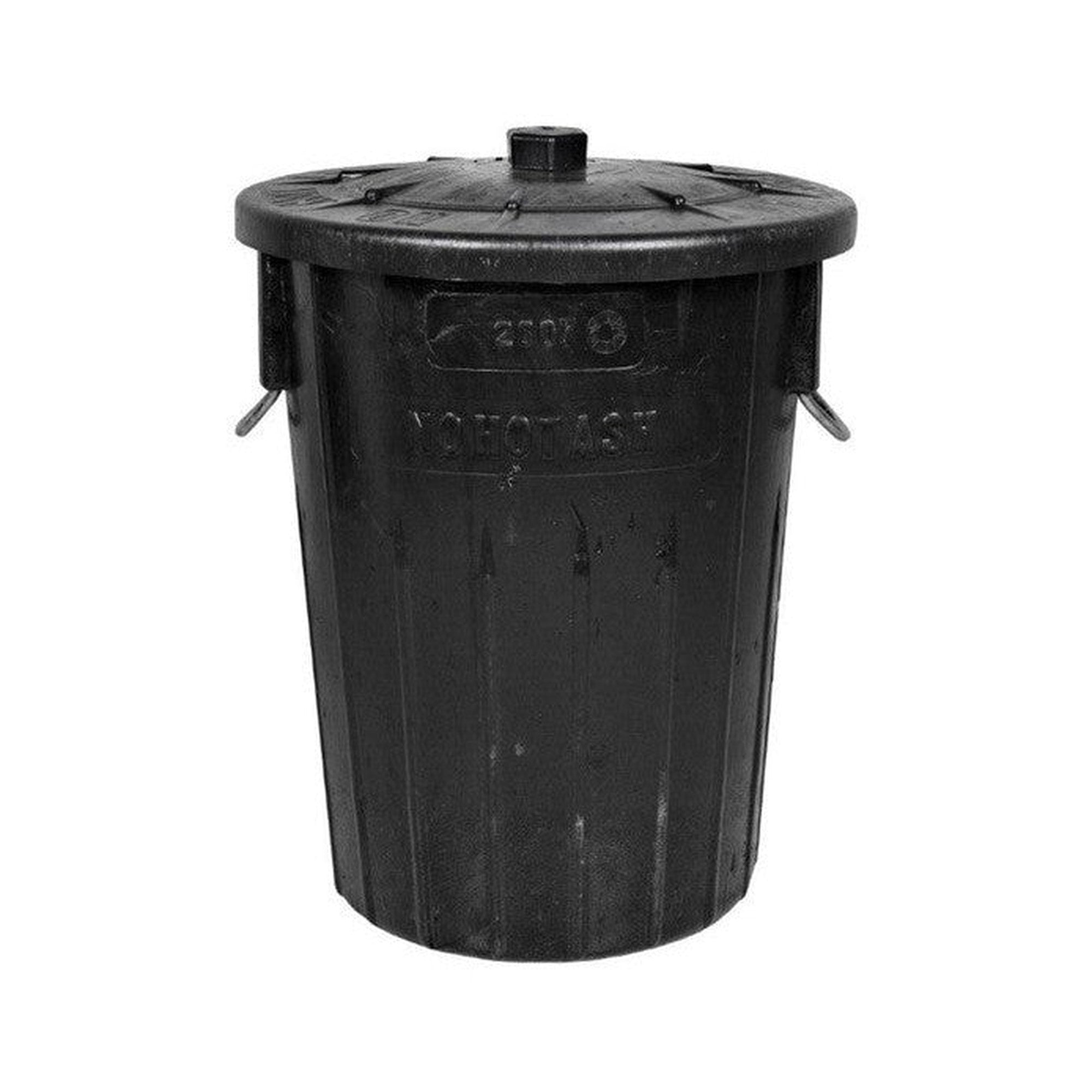 90L Refuse Rubber Bin Black with Lid No Hot Ash Rubber Bin
