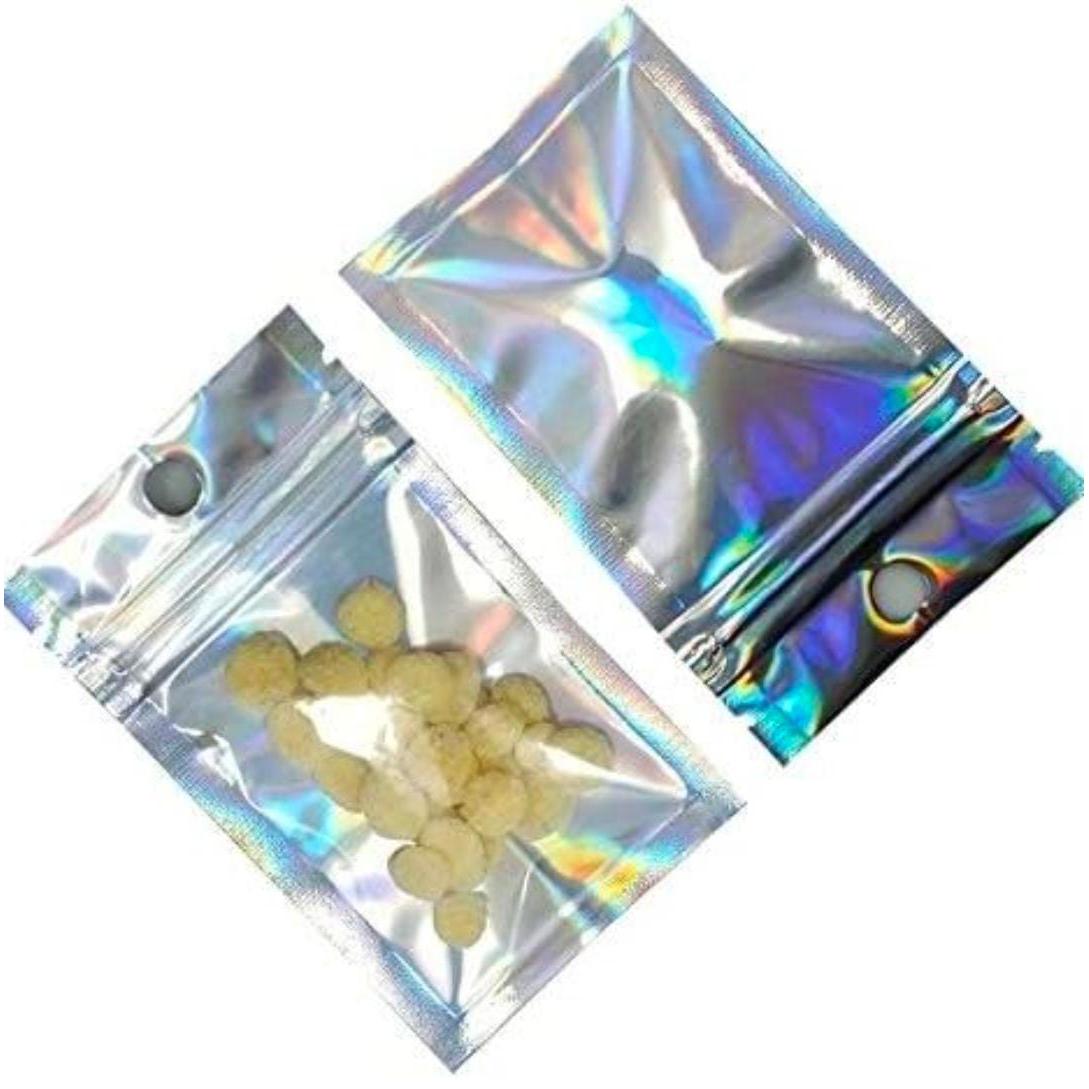 Holographic Resealable Bags 7x10cm Clear Window with Euro Punch Loop Hanging Hole 10pack