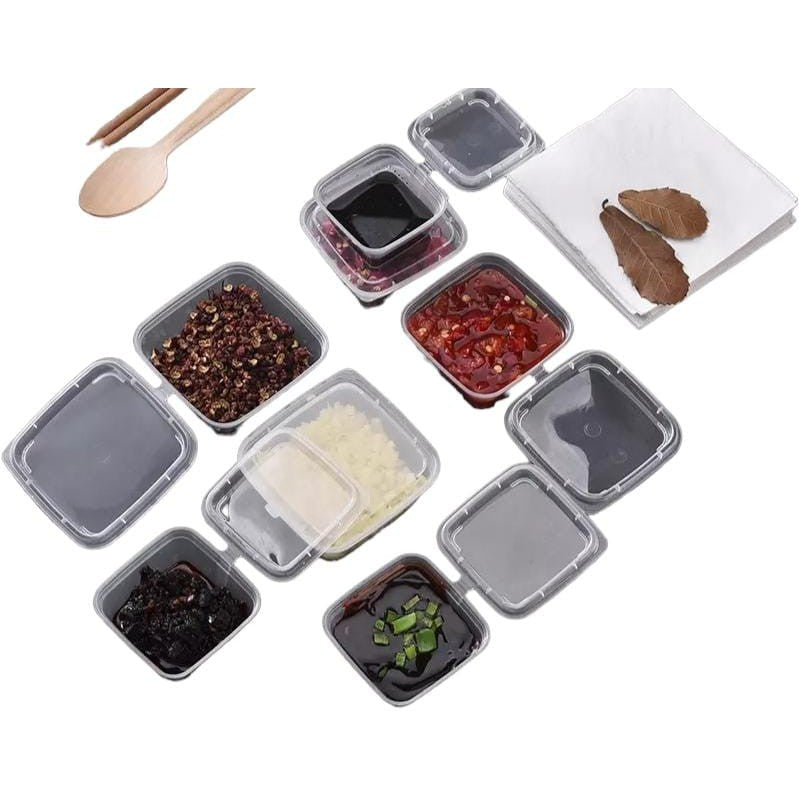 Disposable Sauce Tub Square 65ML with Hinged tight Lid Big 25pack