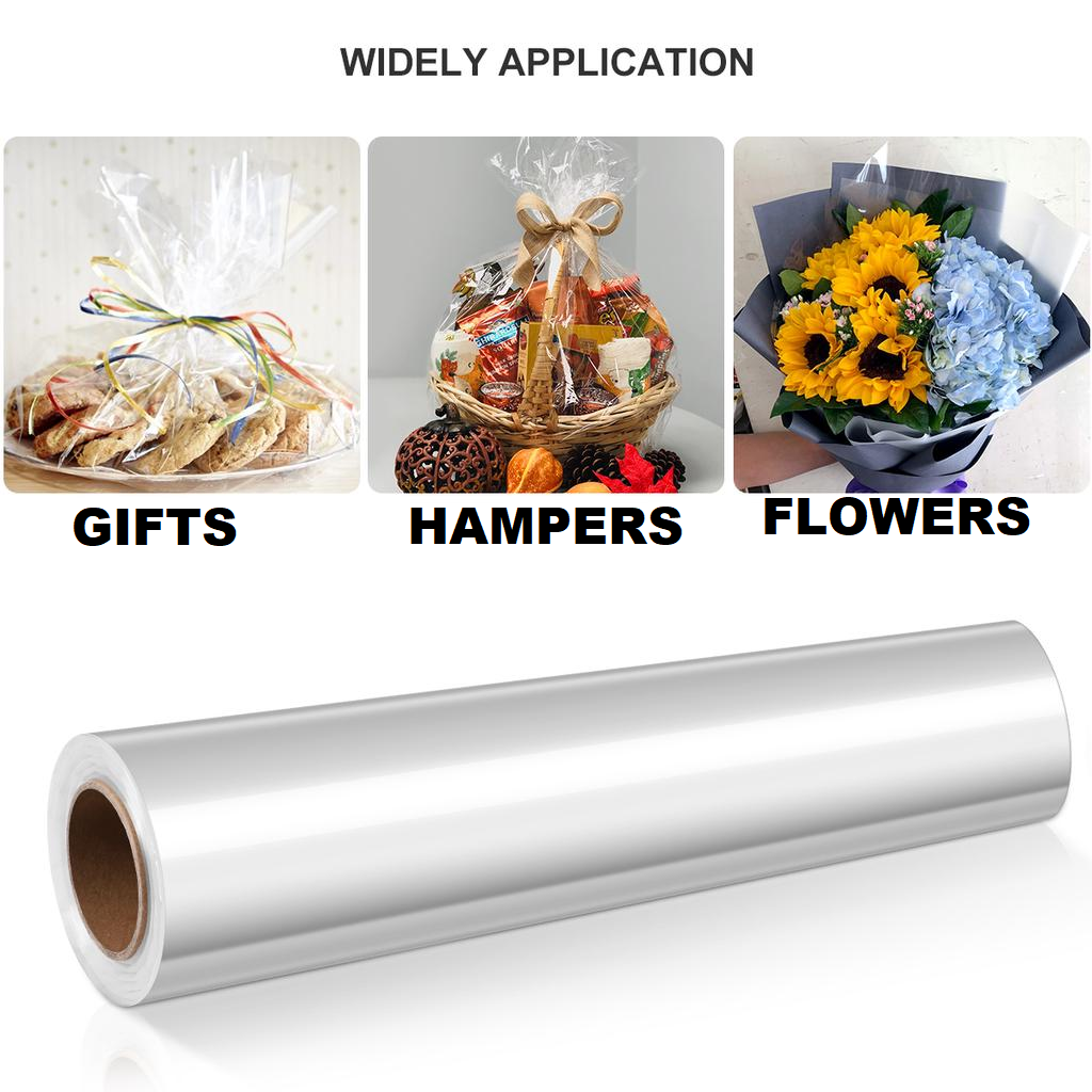 Cellophane Counter Gift Wrap Roll 1x50m 30mic Clear BOPP Film