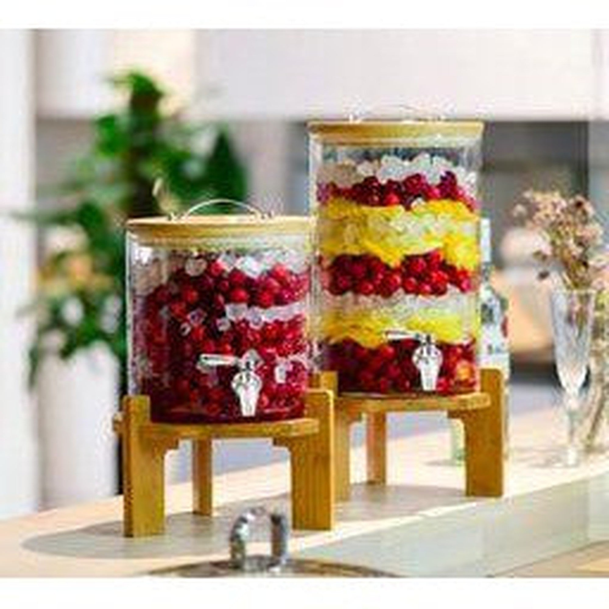 Beverage Dispenser 5L Borosilicate Glass with Wooden Lid & Stand