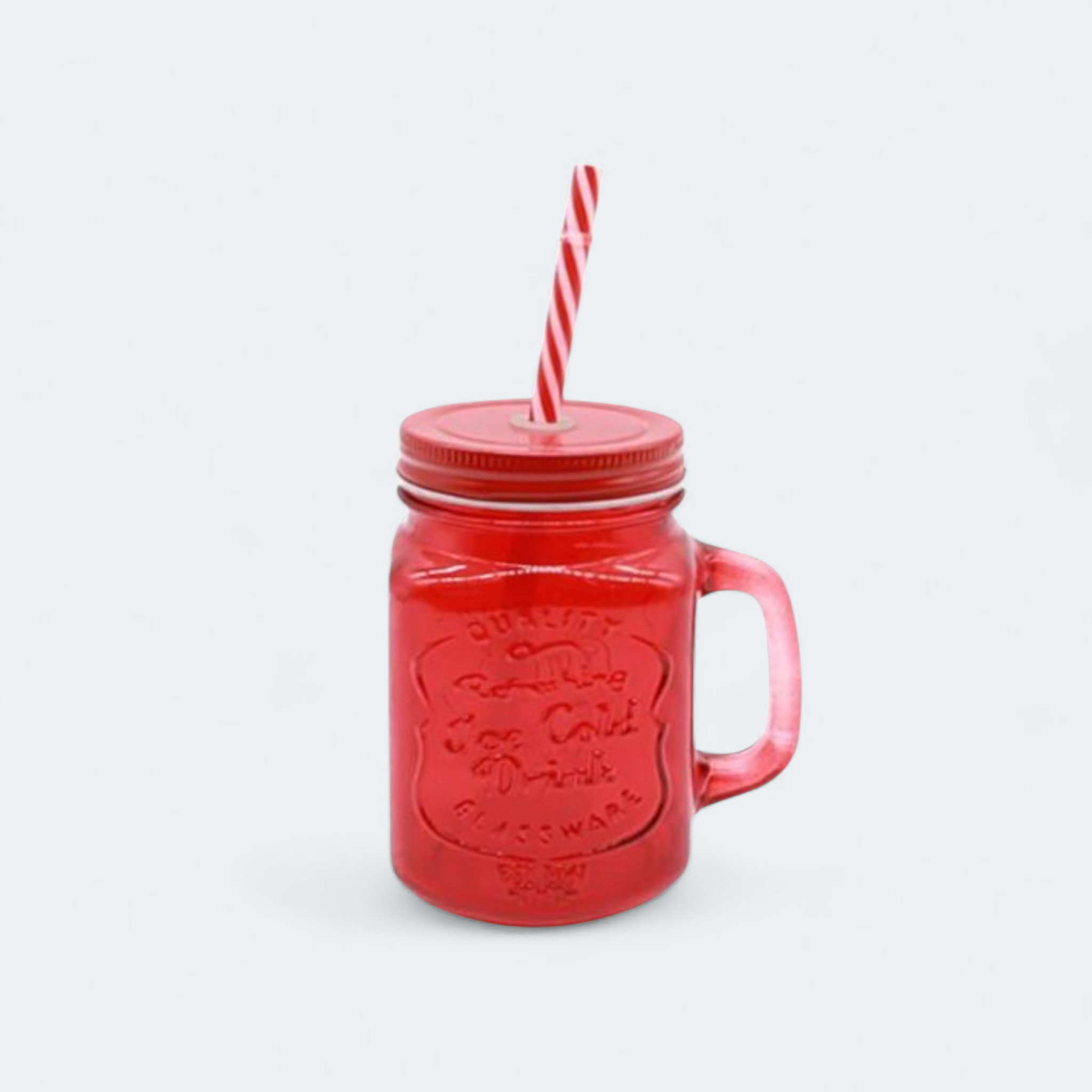 Glass Mason Jar with Color  Lid & Straw