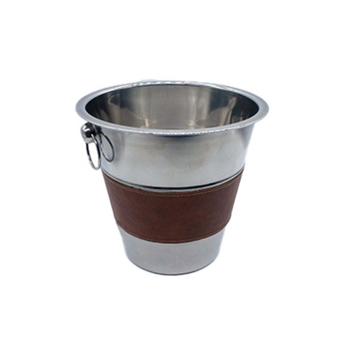 EH Ice Bucket with Faux Leather Band  & Ring Handles Stainless Steel