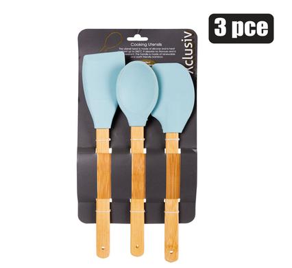 Kitchen Tool Set 3pc Silicone With Wooden Handle