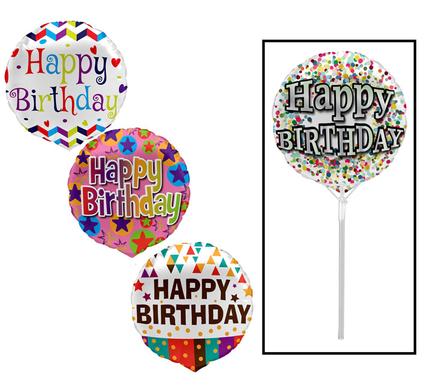 Air Filled Foil Balloon with Stick Happy Birthday