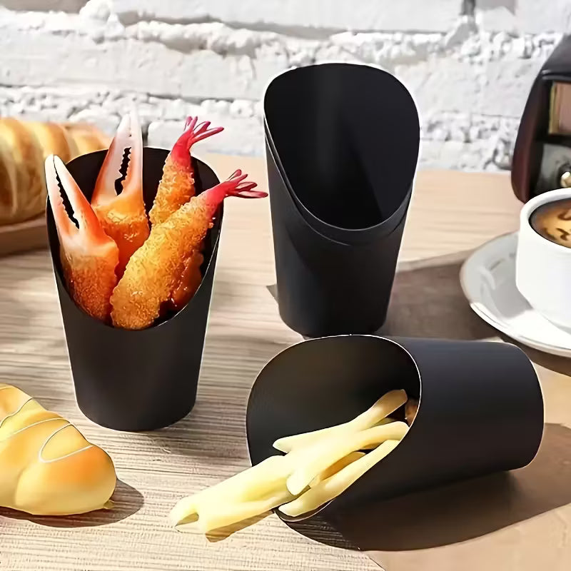 Black Kraft Paper French Fry Chip Cup Large 11.8x6cm 10pack