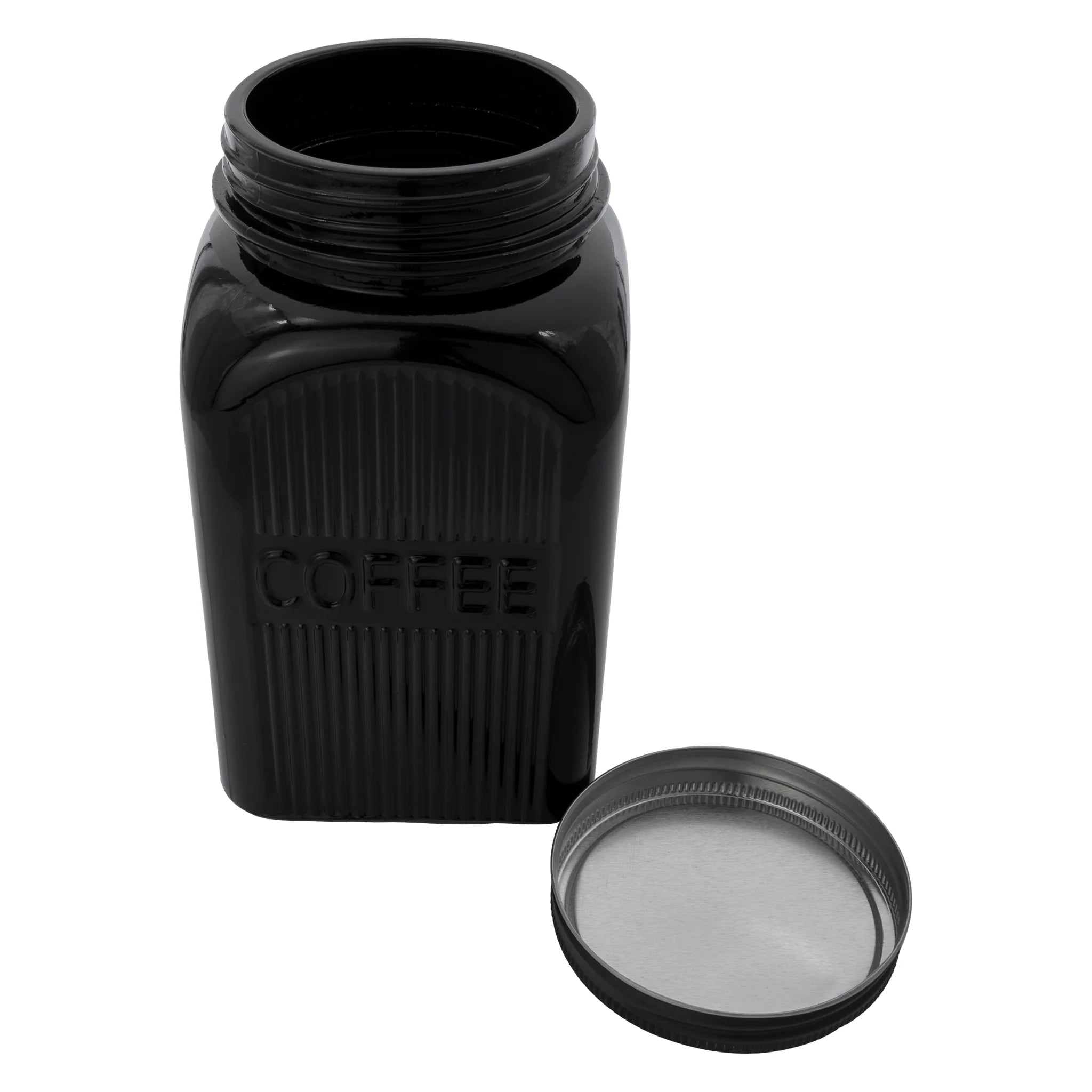 Regent Black Ribbed Square Glass Canister 3pcs Set 1.2L