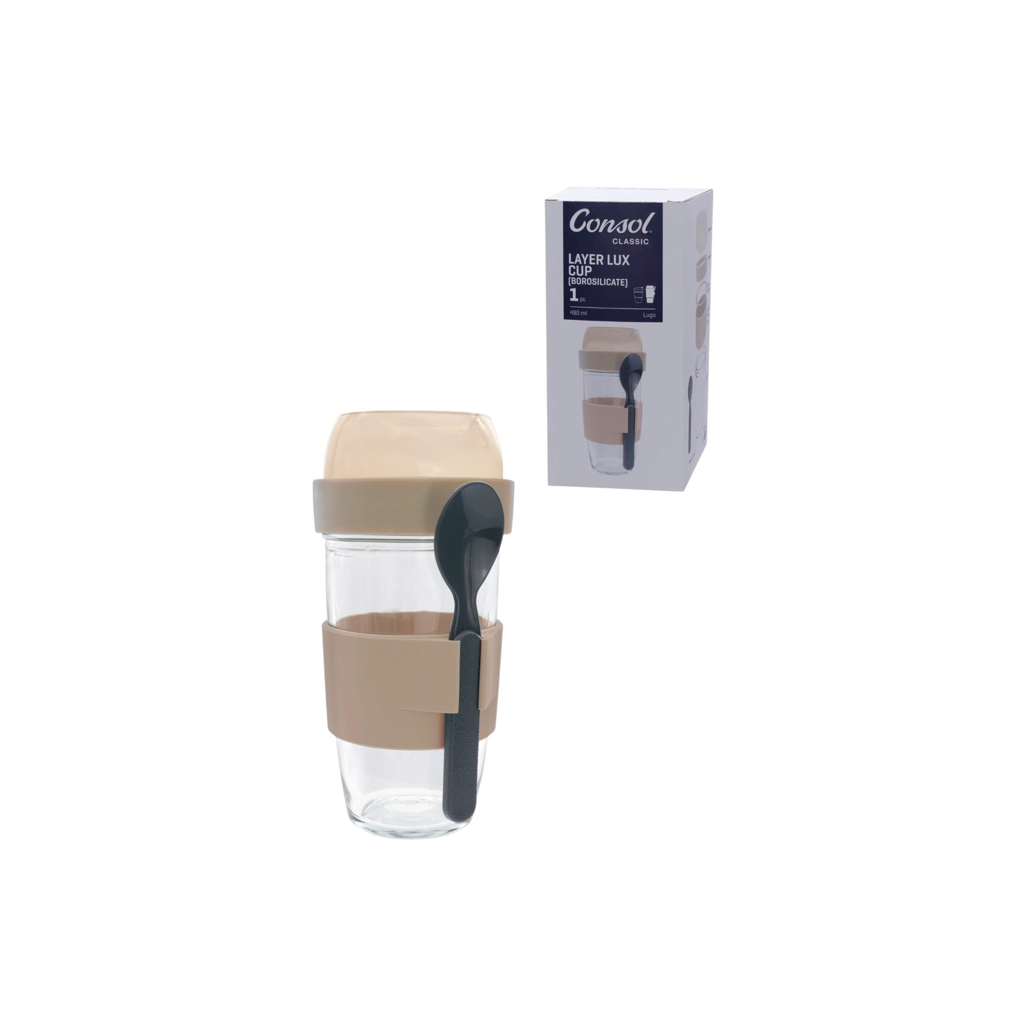 480ml Consol Lugo Layer Lux Cup with Lid & Grey Spoon