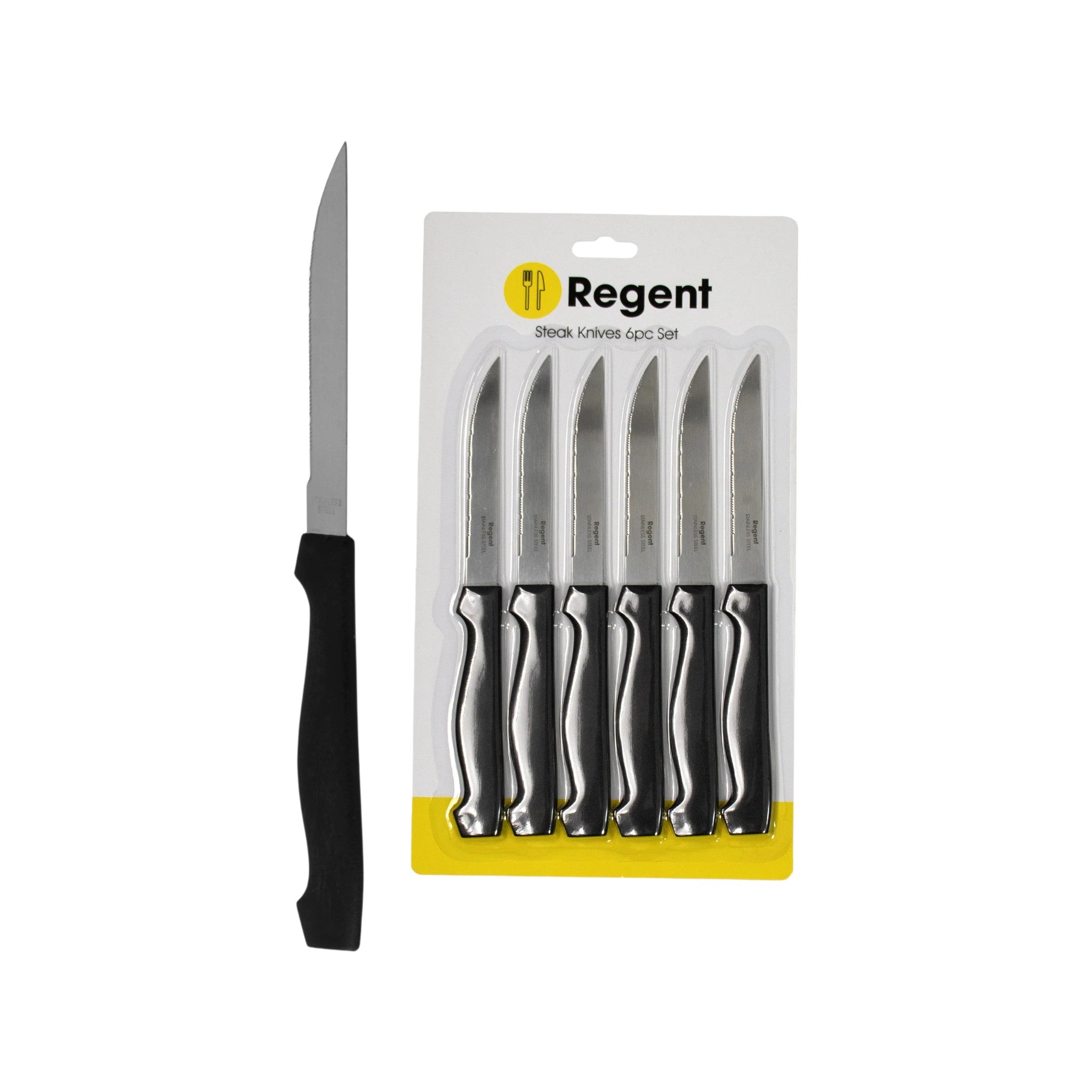 Regent Kitchen Steak Knife Tip And Black Handle 6Pack 21108