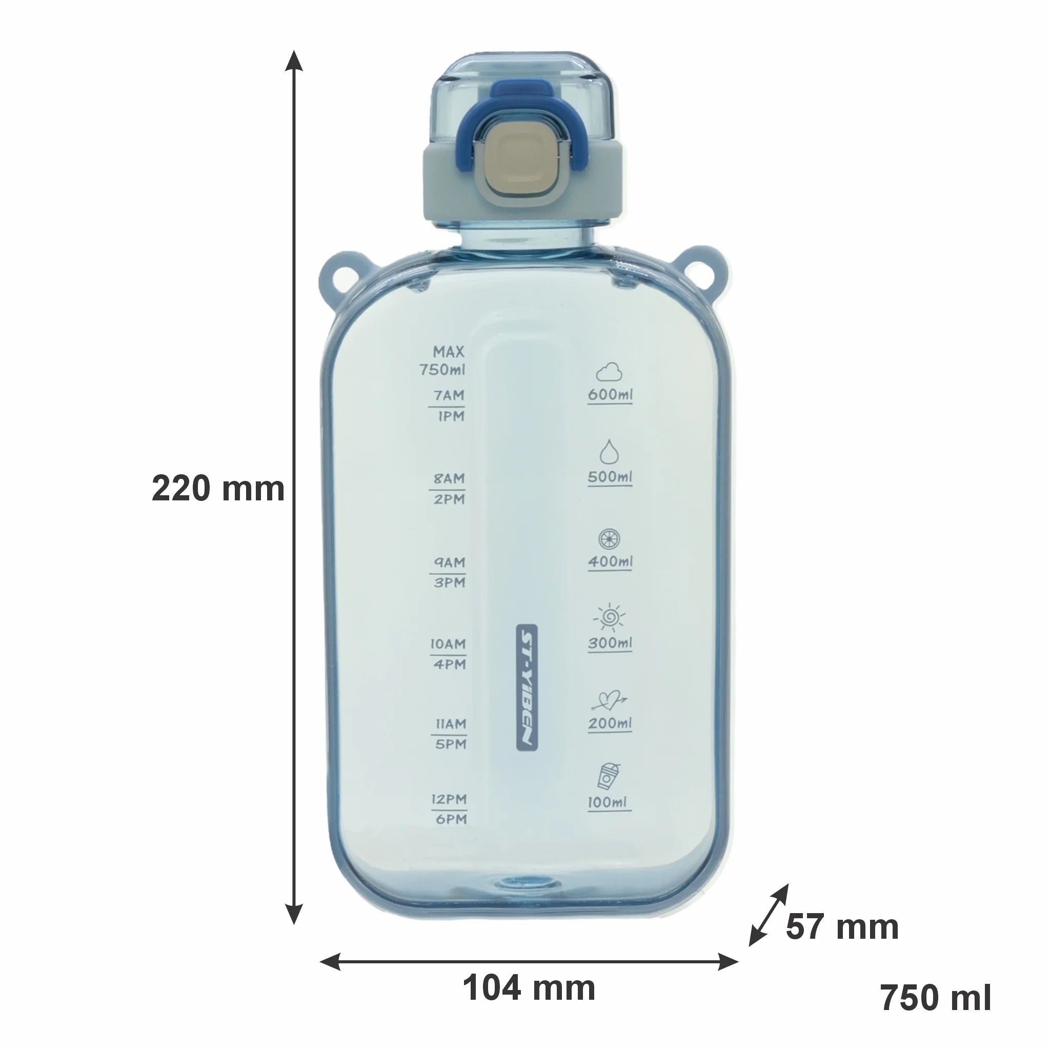 Regent Sports Water Bottle 750ml Blue Transparent with Plastic Strap