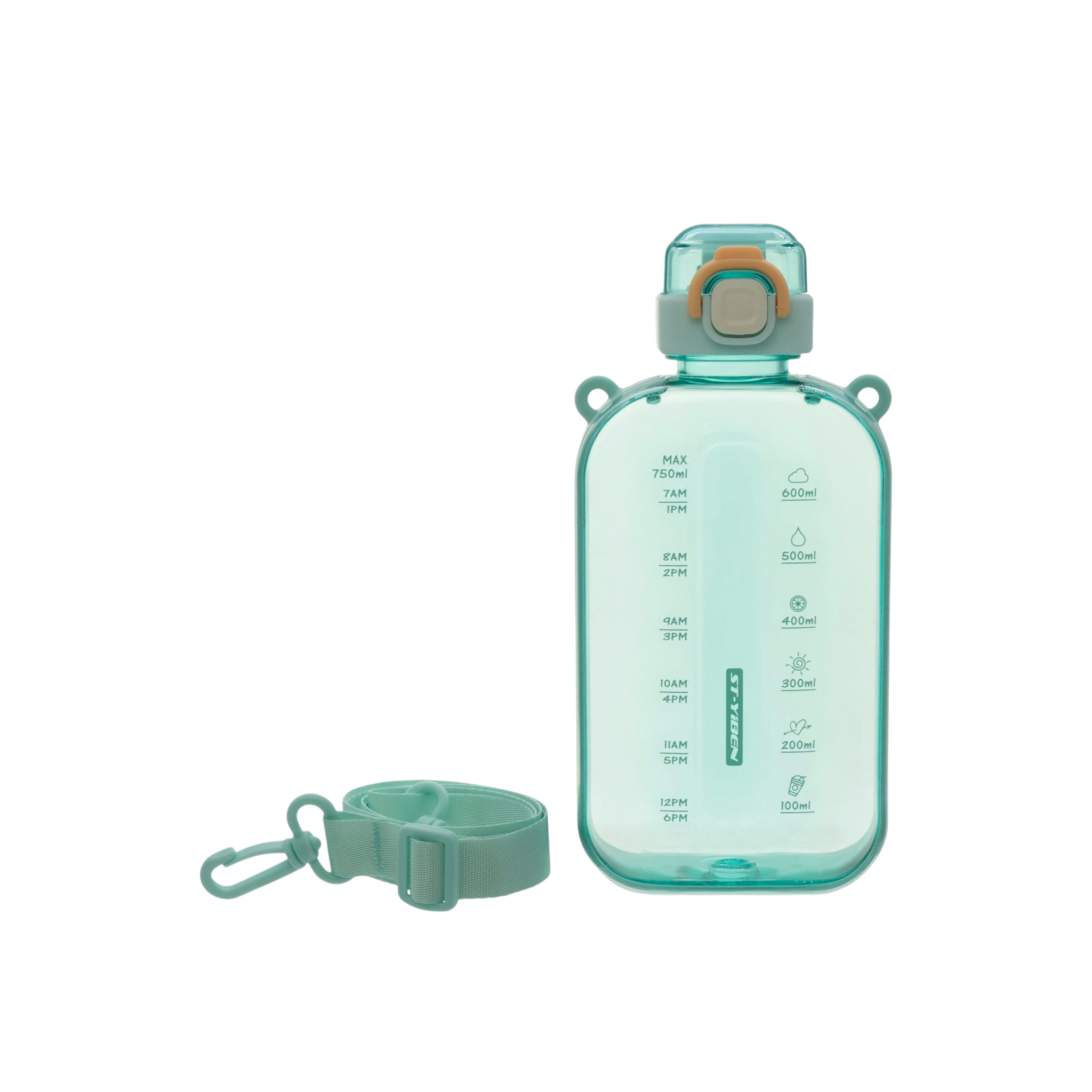 Regent Rectangle Turquoise Transparent Water Bottle Plastic Strap 750ml