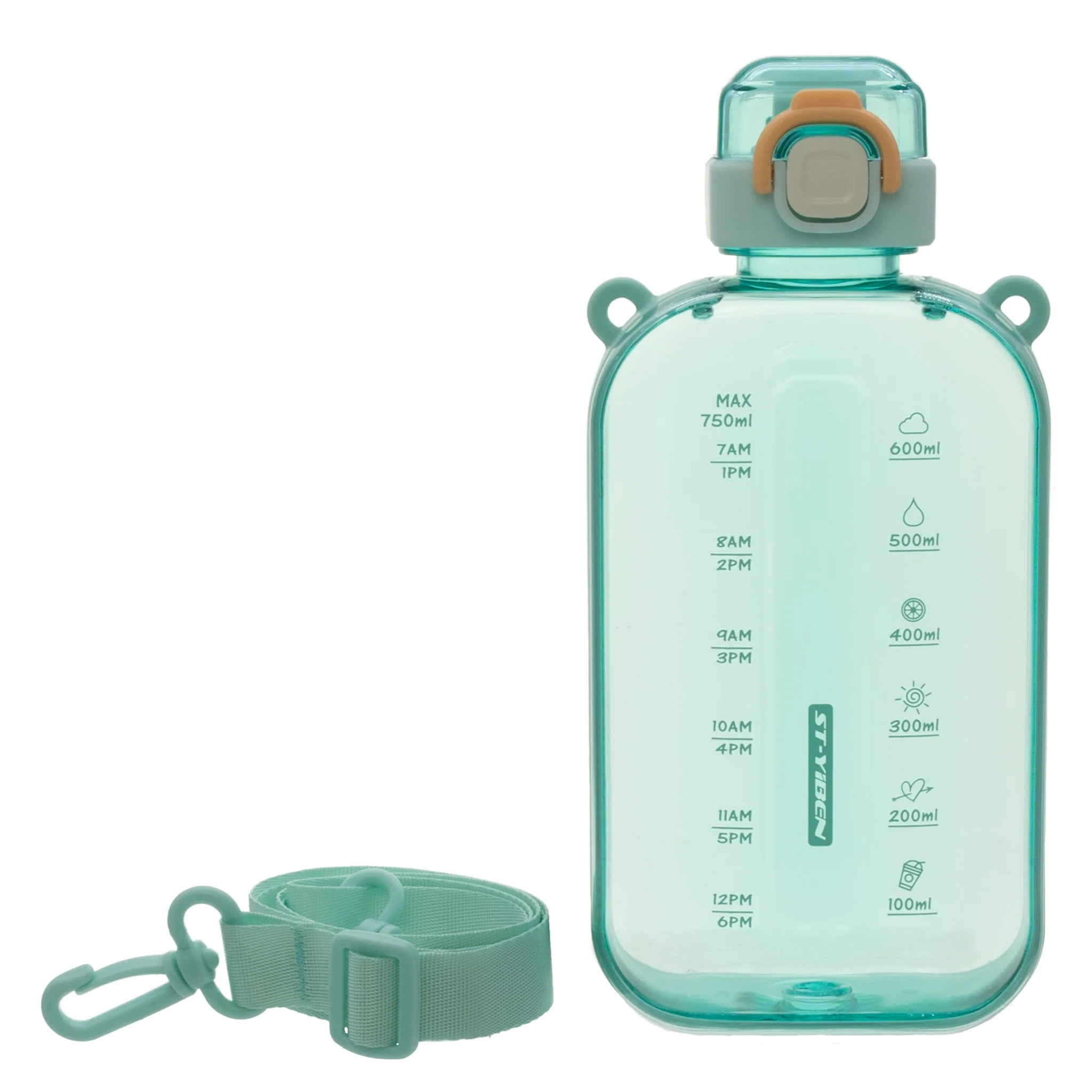 Regent Rectangle Turquoise Transparent Water Bottle Plastic Strap 750ml