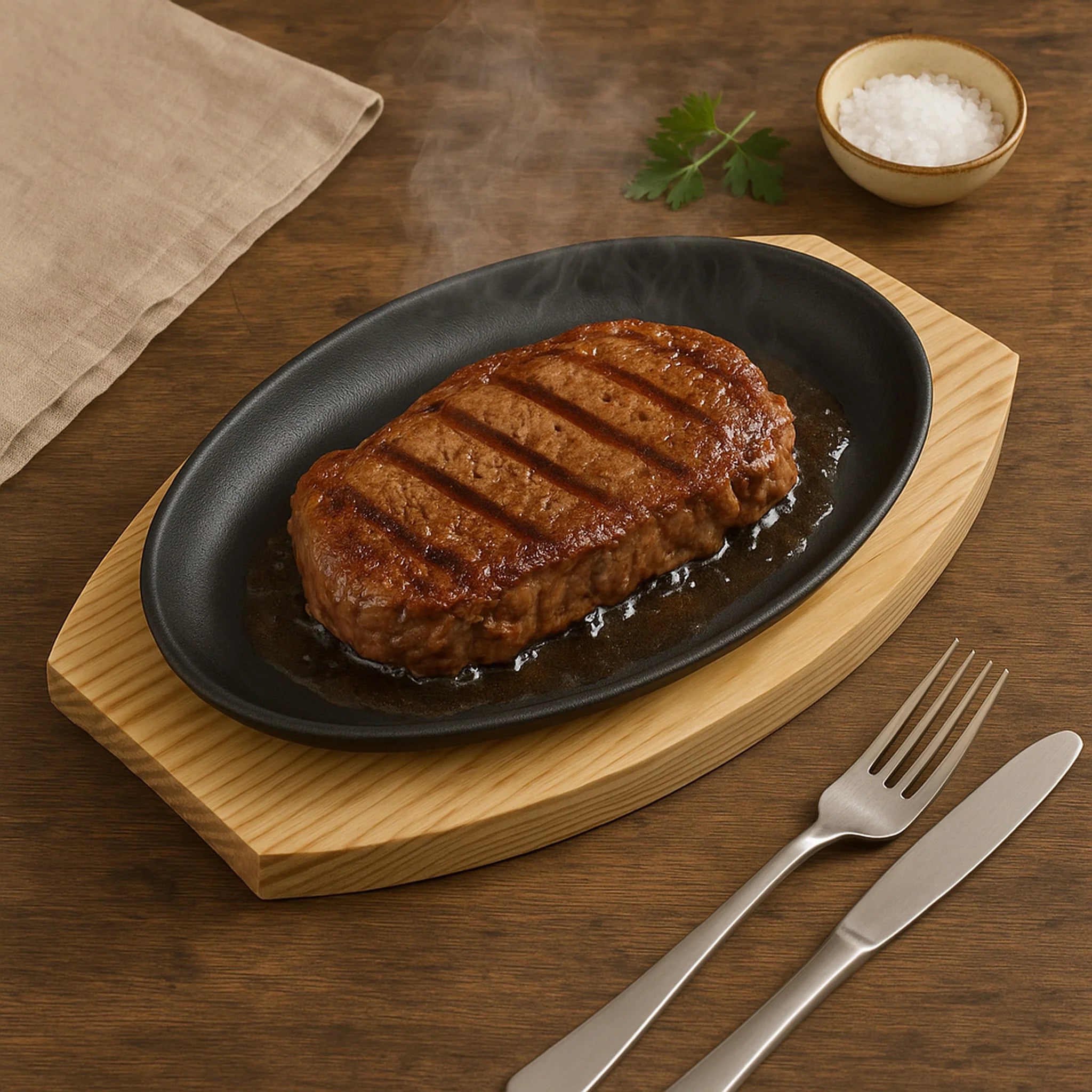 Regent Cookware Cast Iron Oval Steak Plate with Birch Wood Board 30218