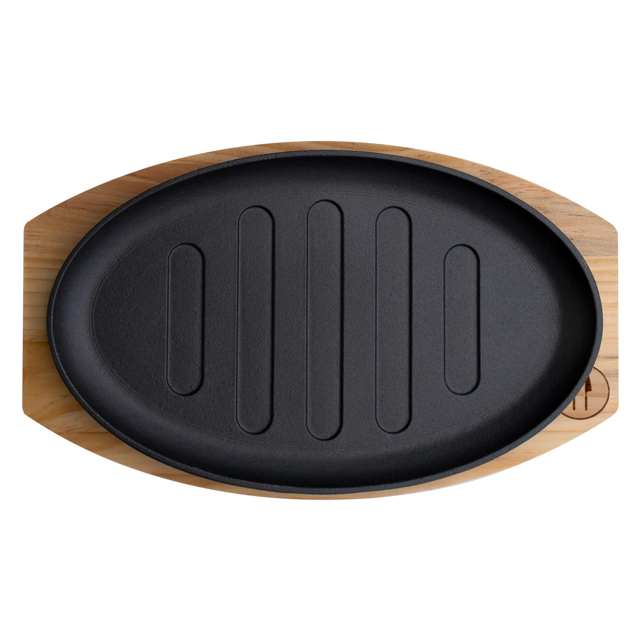 Regent Cookware Cast Iron Oval Steak Plate with Birch Wood Board 30218