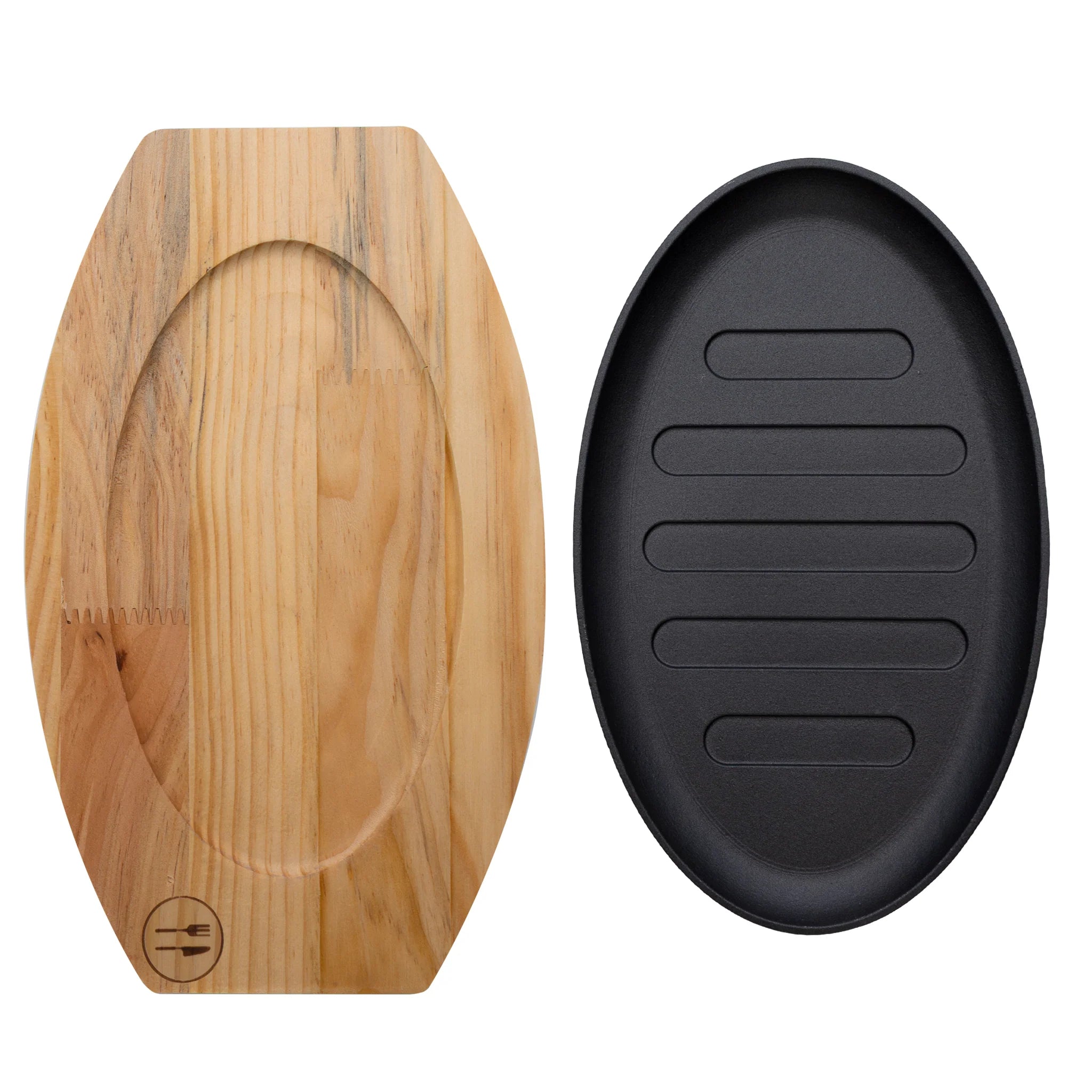Regent Cookware Cast Iron Oval Steak Plate with Birch Wood Board 30218