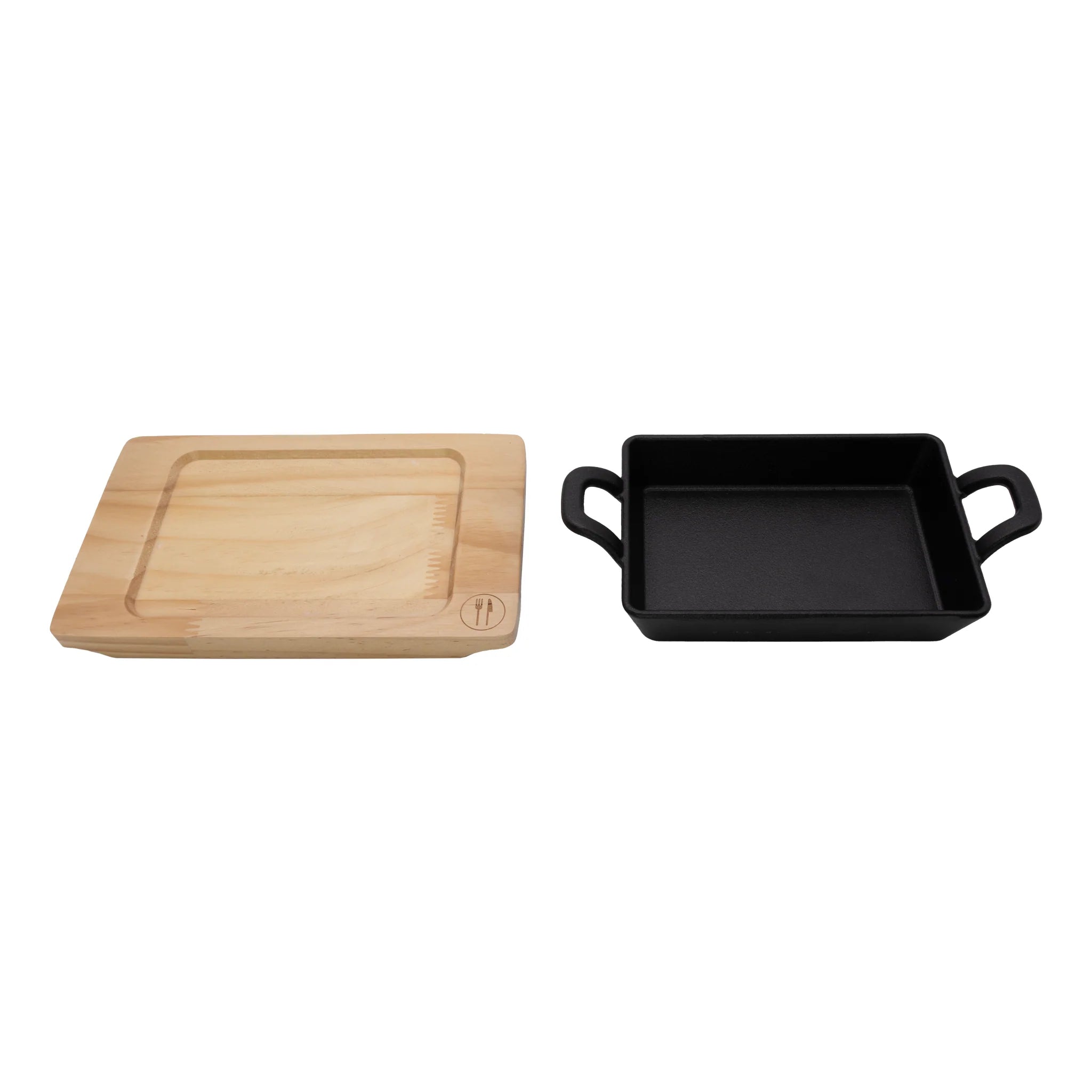 Regent Cookware Cast Iron Rectangle Pan with 2 Handles On Wooden Board