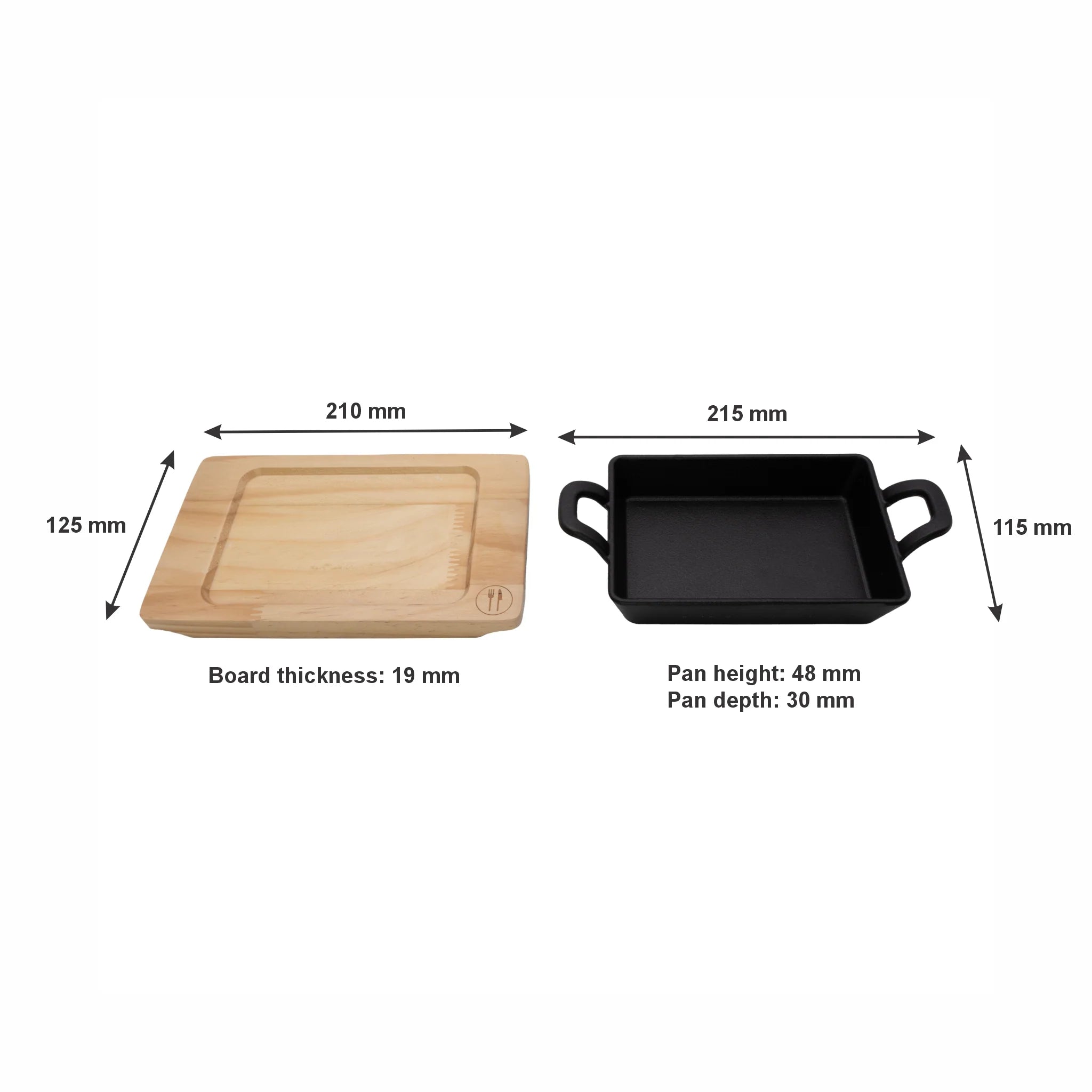 Regent Cookware Cast Iron Rectangle Pan with 2 Handles On Wooden Board