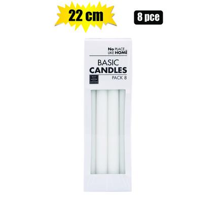 Dinner Candle Basic 22.5cm White 8pc