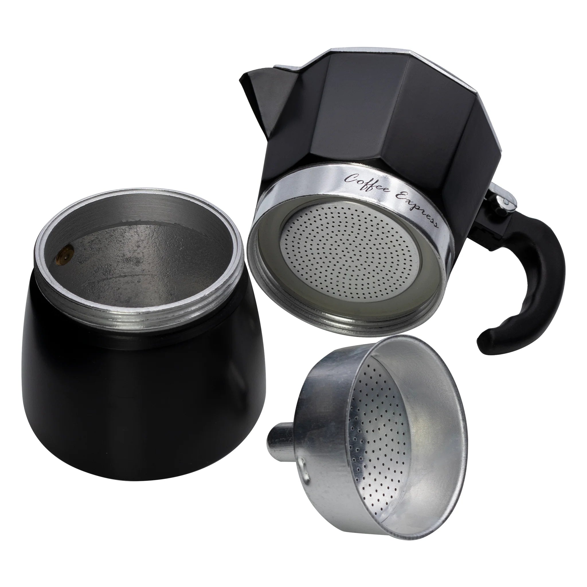 Regent 150ml Espresso Coffee Maker Pot Aluminium 2-Tone Matte Black & Silver 3-Cup 41424