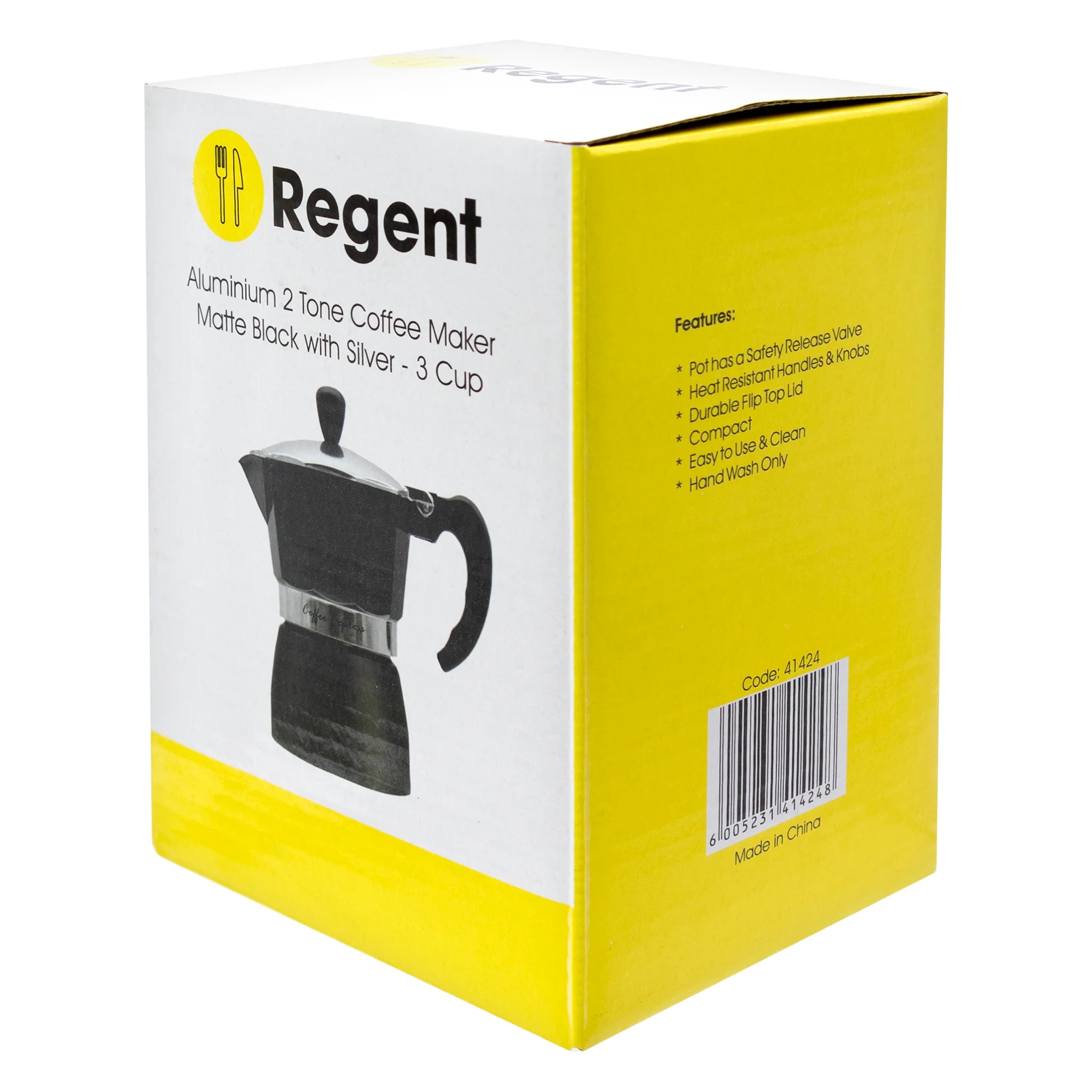 Regent 150ml Espresso Coffee Maker Pot Aluminium 2-Tone Matte Black & Silver 3-Cup 41424