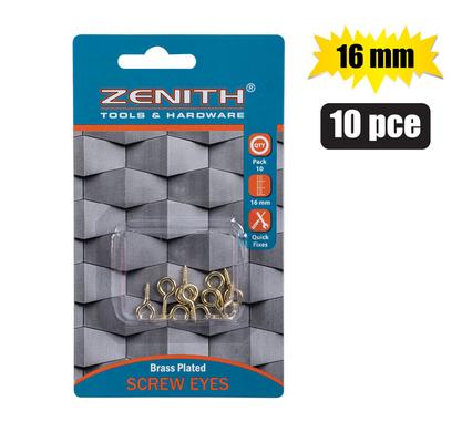 Zenith Brass Platwd Screw Eyes 16mm 10pcs
