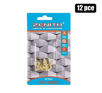 Zenith Cup Hooks Brass Plastic 20mm 12pcs