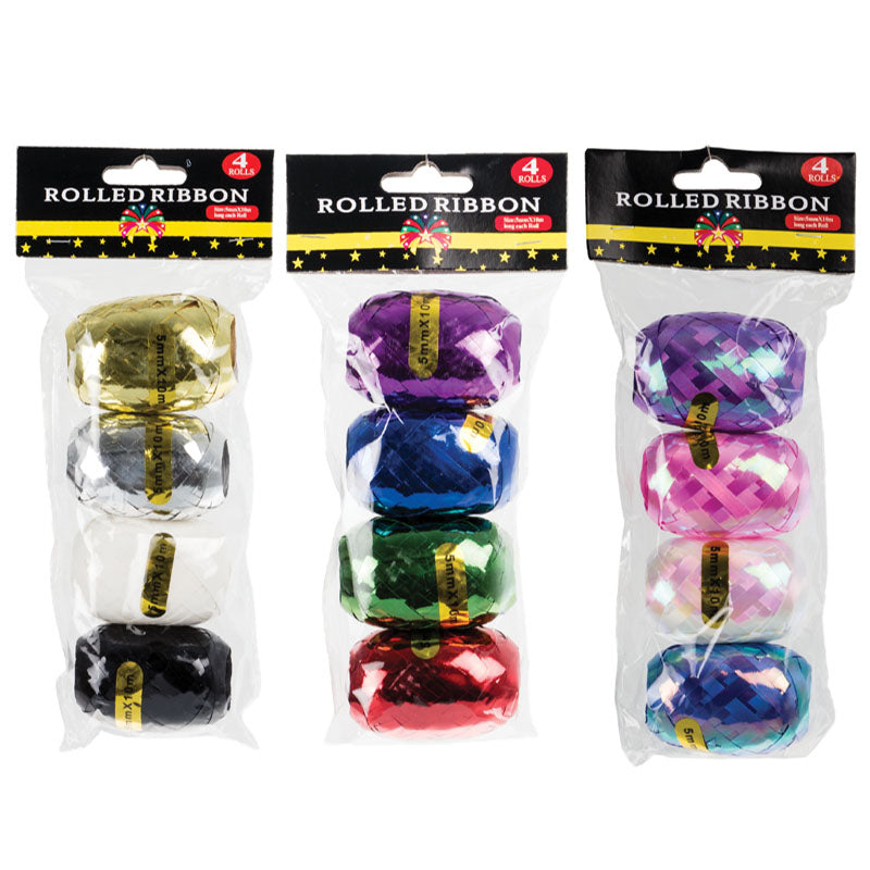 Ribbon Gift Decor Pearlized 10mx5mm 4pack Assorted