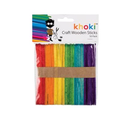 Khoki Wooden Ice Cream Sticks Colour Craft with Art Lolly 50pack