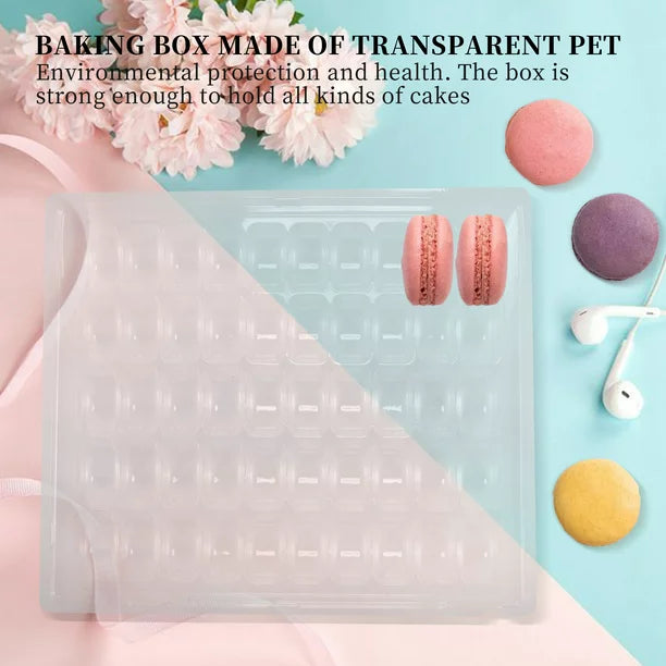 Macaron Container Tray PET 26.5x22.2cm 35-Slots Grid