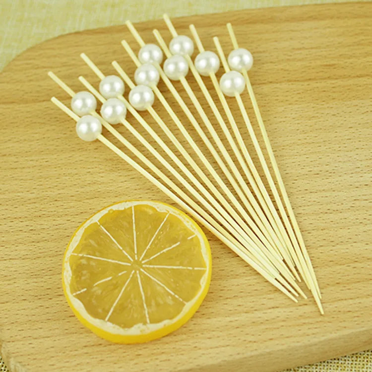 Bamboo Fruit Skewers 11cm with Silver Pearl 24pcs