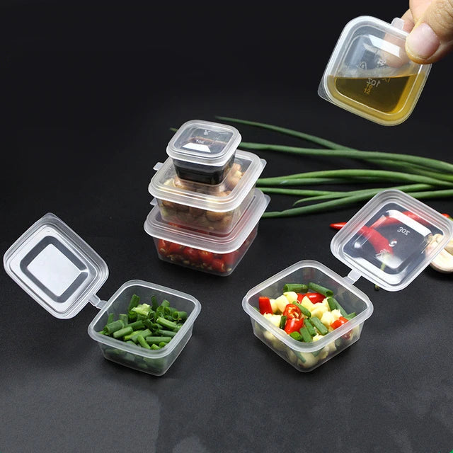 Disposable Sauce Tub Square 80ml with Hinged tight Lid 25pack